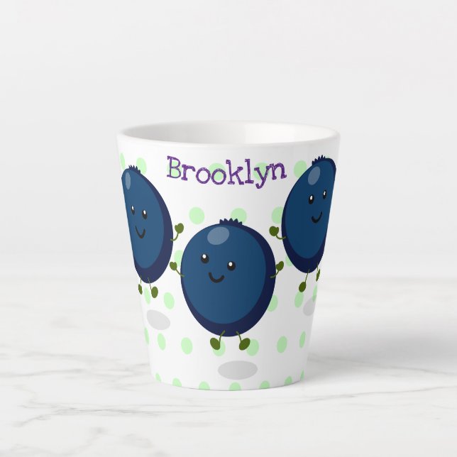 Tasse Latte Caricature mignonne de bleuets violets (Devant)