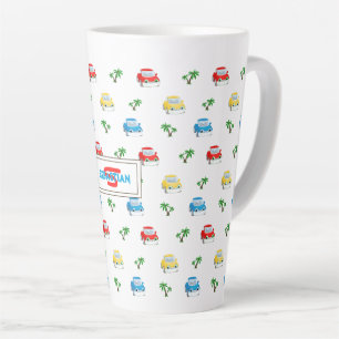Tasse Latte Caricature pour enfants de voitures rouge, bleu et