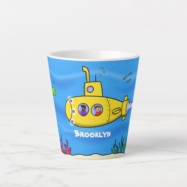 Tasse Latte Caricature sous-marine joyeuse (Devant)