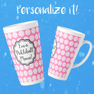 Tasse Latte Carnation Personnalisée Pickleball Rose Et Blanc