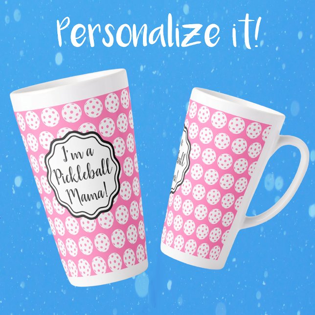 Tasse Latte Carnation Personnalisée Pickleball Rose Et Blanc (Perfect for Mothers Day or Birthday!)