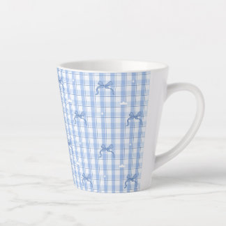 Tasse Latte Carreaux Gingham Bleu avec des Rubans Élégants