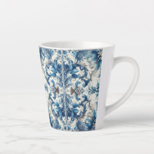 Tasse Latte Carrelage Décor Bleu Et Blanc