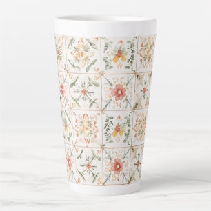 Tasse Latte Carrés Floraux Rose Jaune