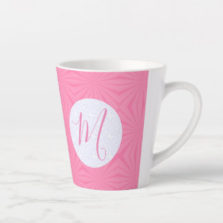 Tasse Latte Carrés ondulés rose doux Initiale personnalisée