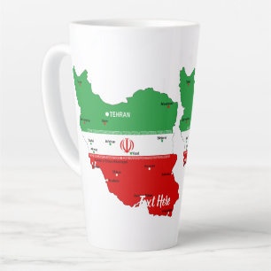 Tasse Latte Carte de l'Iran avec drapeau et emblème