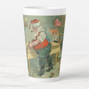 Tasse Latte Carte de Noël vintage - Santa dans son atelier