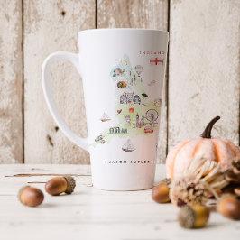 Tasse Latte Carte illustrée aquarelle de l'Angleterre | Monogr