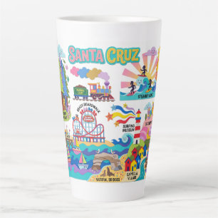 Tasse Latte Carte illustrée de Santa Cruz Boardwalk Plage Surf
