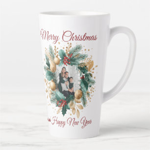 Tasse Latte Carte photo de couronne de Noël personnalisé