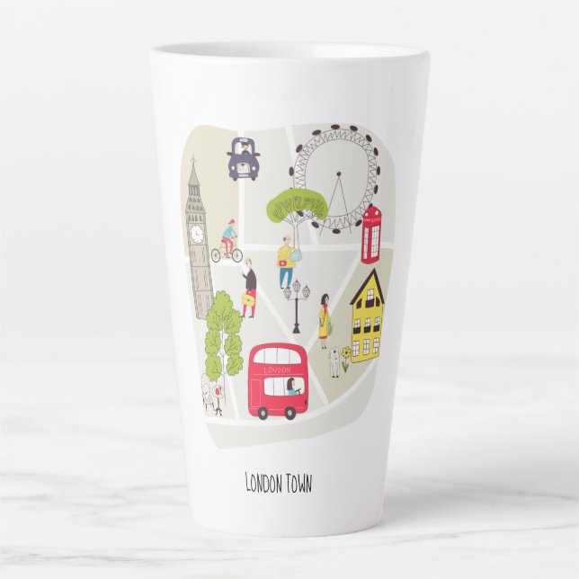 Tasse Latte Carte stylisée Caractères Londres Points de repère (Devant)