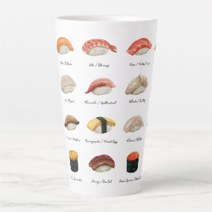 Tasse Latte Carte Sushi Aquarelle