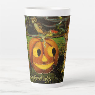 Tasse Latte Cartes de vœux Halloween - Carte postale vintage à