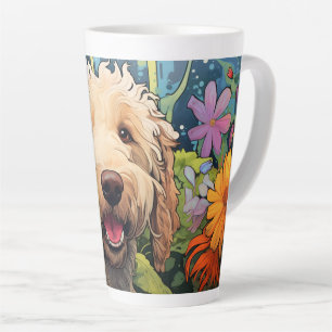 Tasse Latte Cartoon Goldendoodle dans une boule en latte de ja
