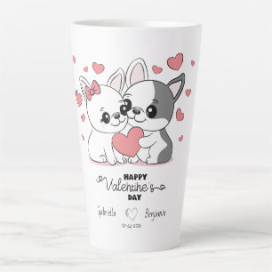Tasse Latte Cartoon mignon Bulldog Les amoureux des coeurs Sai