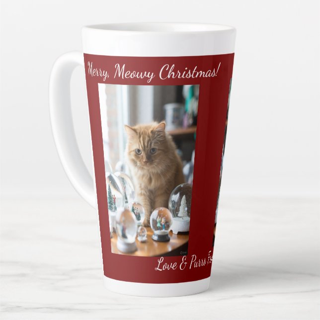 Tasse Latte Cat Snow Globe, Image Names Text, Customize,  (Angle gauche)