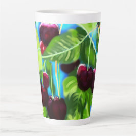 Tasse Latte Cerises suspendues des branches Cerise Rouge Vert