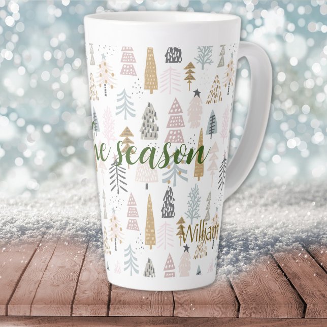 Tasse Latte C'est la saison | Nom subtil, Arbres d'hiver 17oz (Créateur téléchargé)