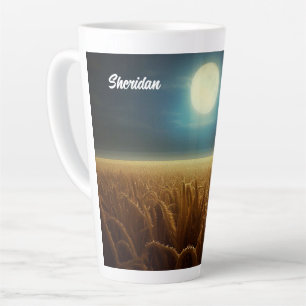 Tasse Latte Champ de blé sous la lumière de la lune