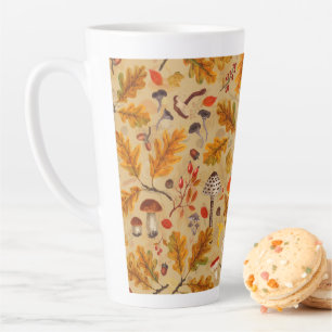 Tasse Latte Champignons forestiers et flore d'automne sur l'oc