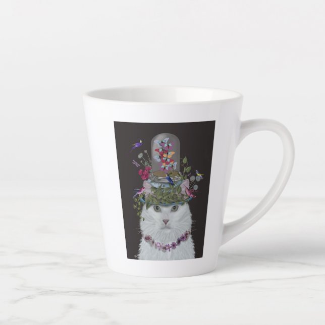 Tasse Latte Chat blanc avec cloche papillon (Droite)