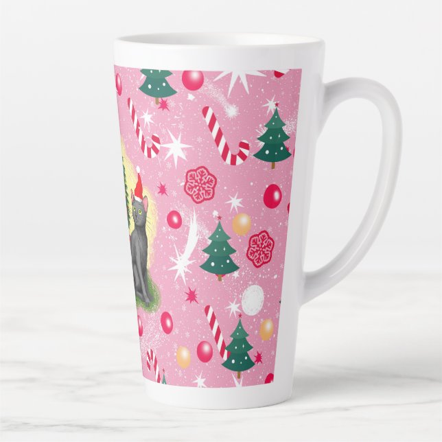 Tasse Latte Chat de Noël rose (Droite)