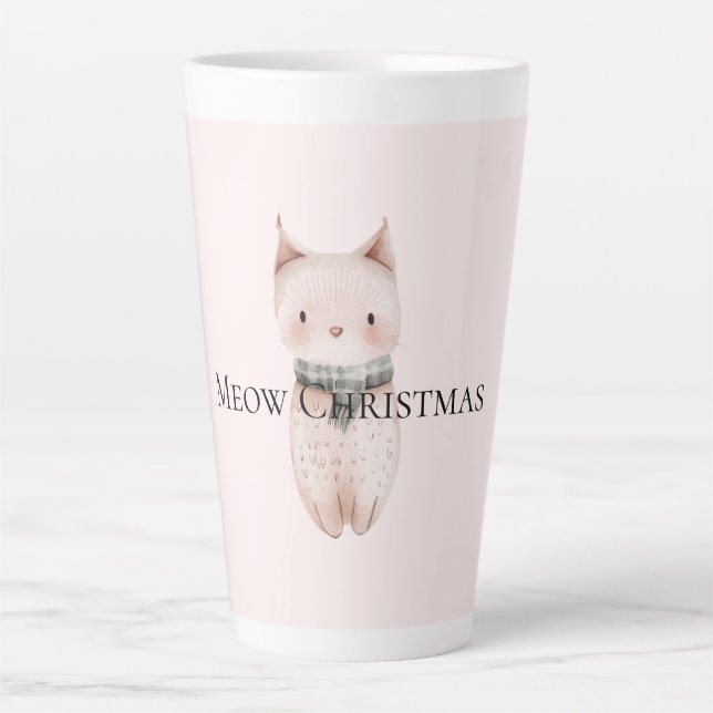 Tasse Latte Chat de Noël rose vif (Devant)
