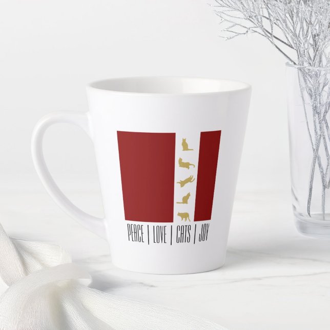 Tasse Latte Chat de Noël Rouge Blanc Or (Créateur téléchargé)