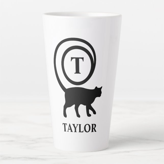 Tasse Latte Chat élégant avec initiale de nom Monogramme Chato (Devant)