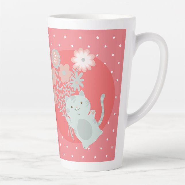 Tasse Latte chat et fleurs (Droite)