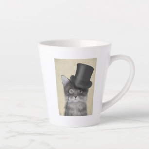 Tasse Latte Chat gris avec chapeau supérieur