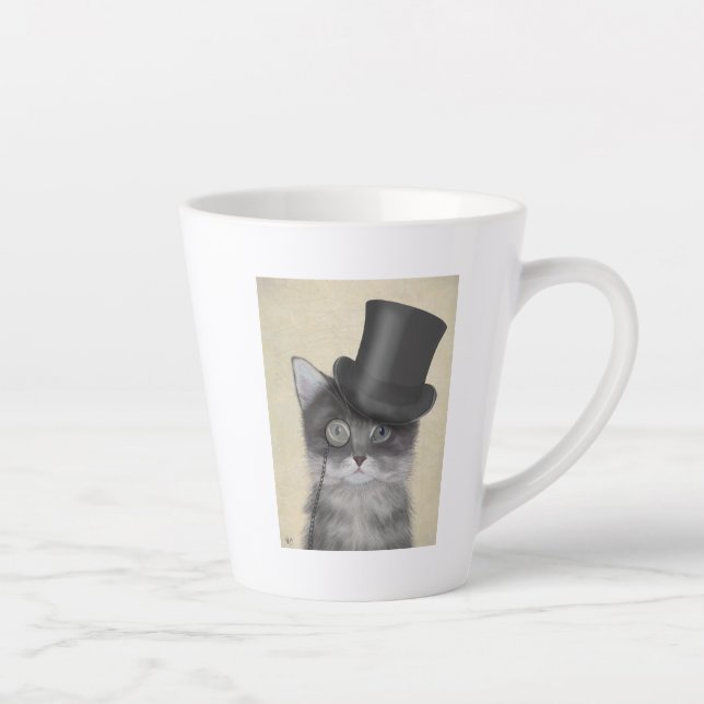 Tasse Latte Chat gris avec chapeau supérieur (Droite)