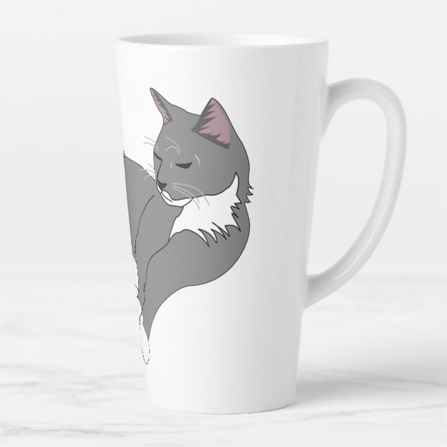 Tasse Latte Chat gris et blanc Tuxedo (Droite)