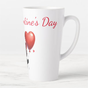 Tasse Latte Chat noir drôle avec ballons Saint-Valentin
