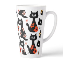 Chat noir floral rétro (blanc)