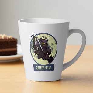 Tasse Latte Chat noir sautant ninja alternative oeuvre d'art a