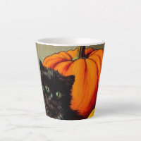Chat noir vintage d'Halloween et Citrouilles