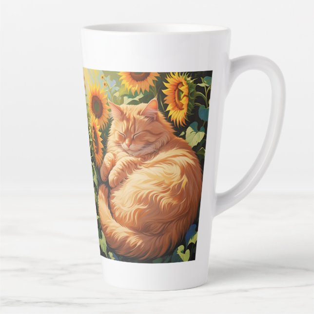 Tasse Latte Chat orange gras doré avec tournesol (Droite)