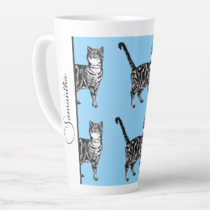 Tasse Latte Chat Tigre Fantaisiste Chats Bleu Clair Filles
