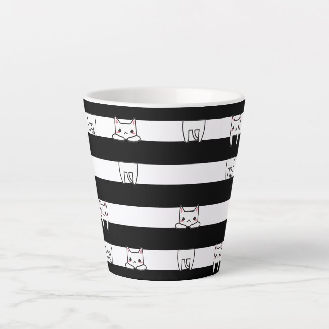 Tasse Latte Chats Escalades mignons sur bandes noires (Devant)