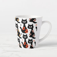 Chats noirs rétro Floral (blanc) en latte