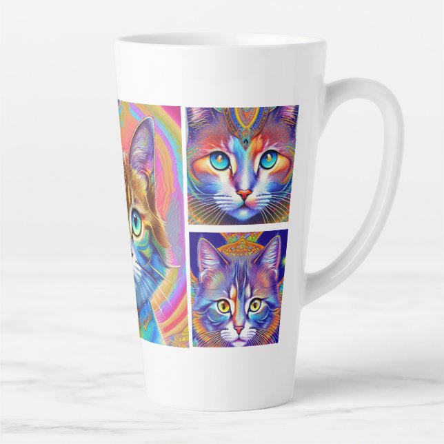 Tasse Latte Chats royaux de couleur psychédélique (Droite)