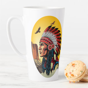 Tasse Latte Chef amérindien sur paysage sauvage coucher de sol