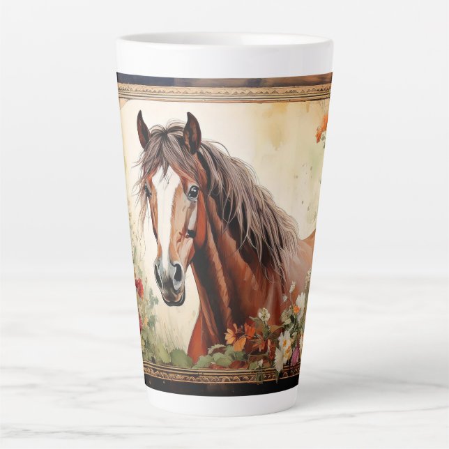Tasse Latte Cheval de la baie et Fleurs sauvages (Devant)