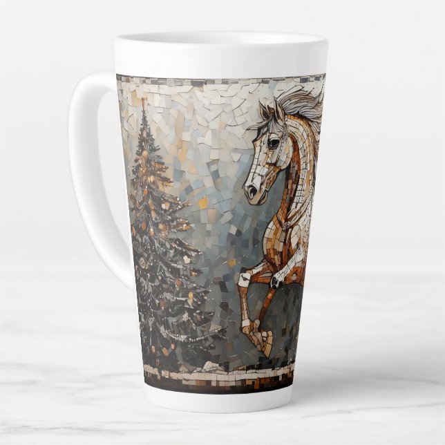 Tasse Latte Cheval en mosaïque et arbre de Noël (Angle gauche)