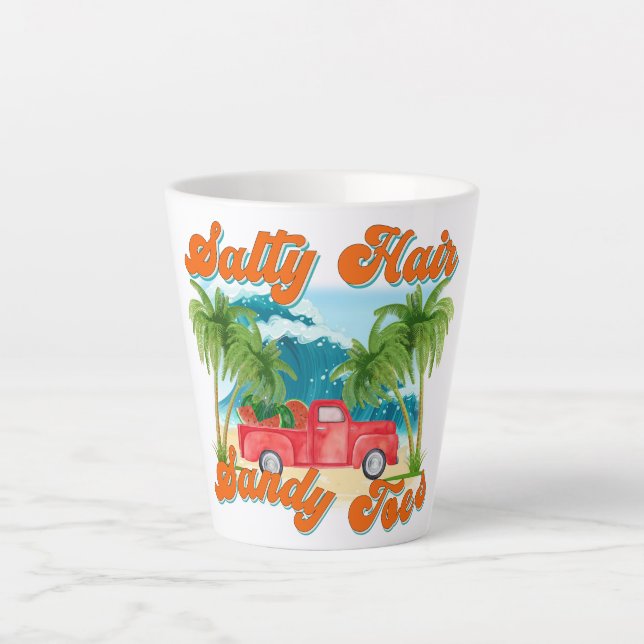Tasse Latte Cheveux salés, orteils de sable | Île tropicale (Devant)