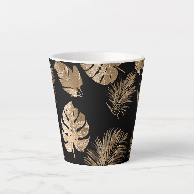 Tasse Latte Chic Black Gold Tropical Feuilles (Devant)