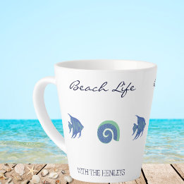 Tasse Latte Chic Blue White Fish and Shell Family Beach House