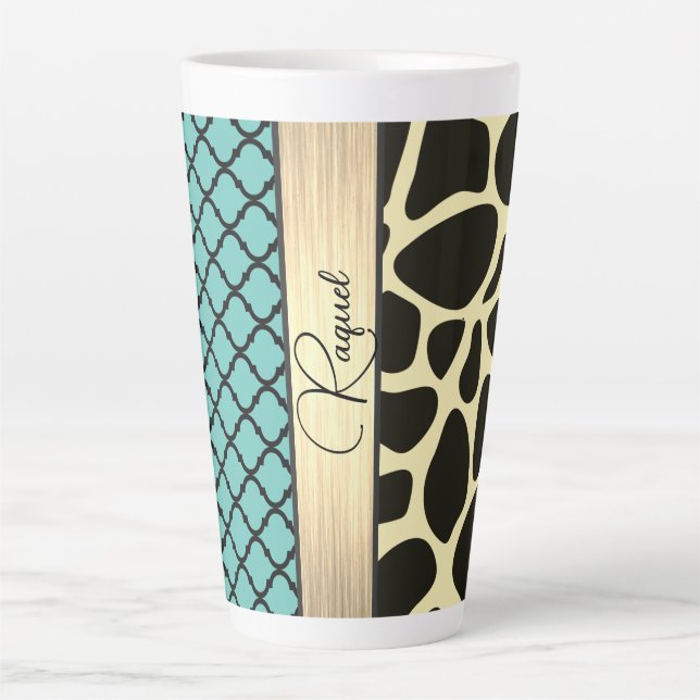 Tasse Latte Chic Qutrefoil Giraffe Imprimer Personnalisé (Devant)