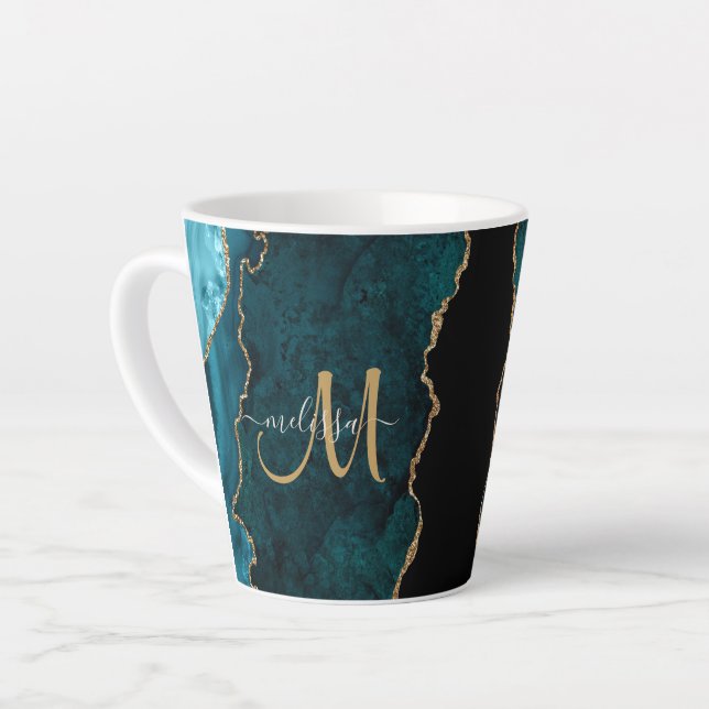 Tasse Latte Chic Turquoise Gold Parties scintillant Agate Pers (Angle gauche)